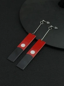 男士圓形印花矩形吊墜耳夾,適用於首飾類禮品和派對 - 彩色 - 查看 3