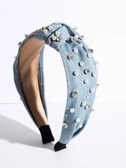 Diadema ancha elegante con decoración de perlas falsas y rhinestones, tiaras, diademas, aros para el cabello, accesorios para el cabello, accesorios para la cabeza