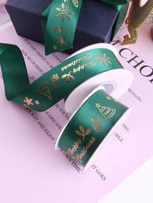 1卷聖誕標語圖案禮品包裝絲帶 - 綠色 - 查看 5