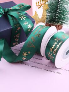 1卷聖誕標語圖案禮品包裝絲帶 - 綠色 - 查看 4