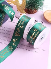 1卷聖誕標語圖案禮品包裝絲帶 - 綠色 - 查看 2