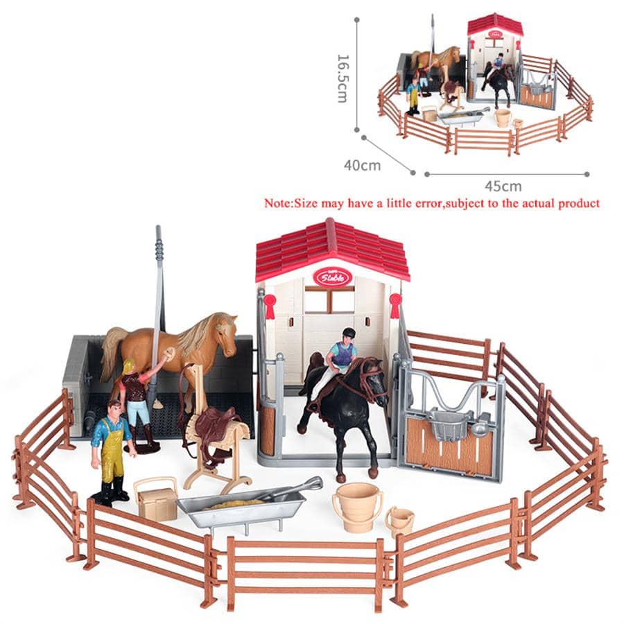 Figura de acción de modelo de casa de establo de granja, figuras emulativas de jinete, caballo, animales, juego de figuras educativas y lindas de juguete regalo para decoración de habitación de niños - Bronce - Ver 1