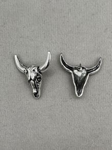 黃牛頭耳釘 - 復古銀色 - 查看 4