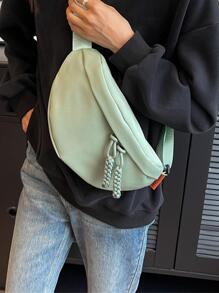 Green Fanny Pack With Zipper Minimalist - Green - View 1
