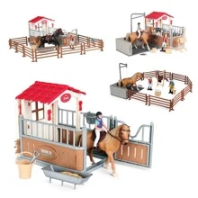 Figura de acción de modelo de casa de establo de granja, figuras emulativas de jinete, caballo, animales, juego de figuras educativas y lindas de juguete regalo para decoración de habitación de niños - Bronce - Ver 6