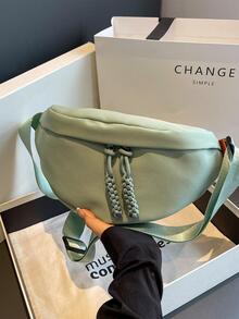 Green Fanny Pack With Zipper Minimalist - Green - View 6