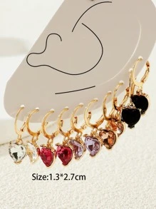 5pairs/Set Rhinestone Heart Drop Earrings Valentines,Mom,Mother,Mother's Day,Gift - Multicolor - View 3