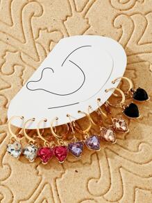 5pairs/Set Rhinestone Heart Drop Earrings Valentines,Mom,Mother,Mother's Day,Gift - Multicolor - View 2