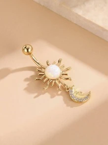 Rhinestone Moon & Sun Decor Navel Belly Ring