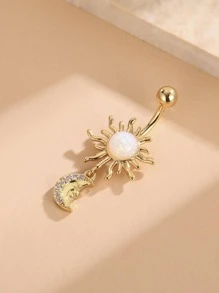 Rhinestone Moon & Sun Decor Navel Belly Ring