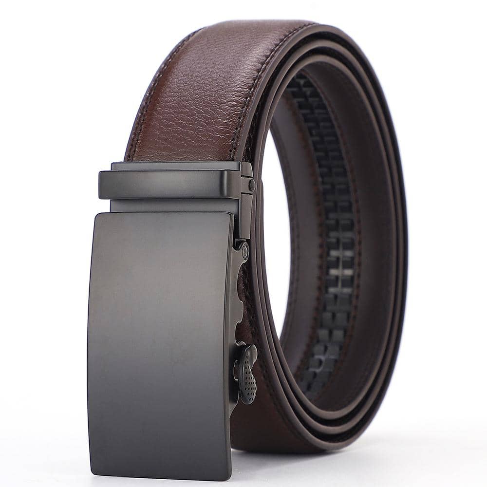 男士自動扣皮帶，適用於日常使用、作為禮物贈送給朋友、工作所穿戴 - 咖啡棕 - 查看 1