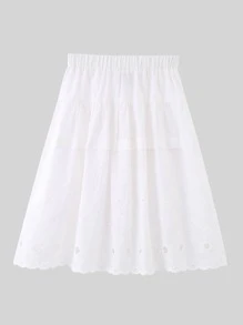 女孩素色網眼刺繡半身裙 - 白色 - 查看 5
