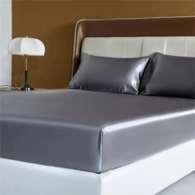 Bộ ga trải giường màu trơn không có chất độn, (1 ga trải giường & 2 vỏ gối), Bộ ga trải giường hiện đại cho cả mùa - Xám - Xem 6