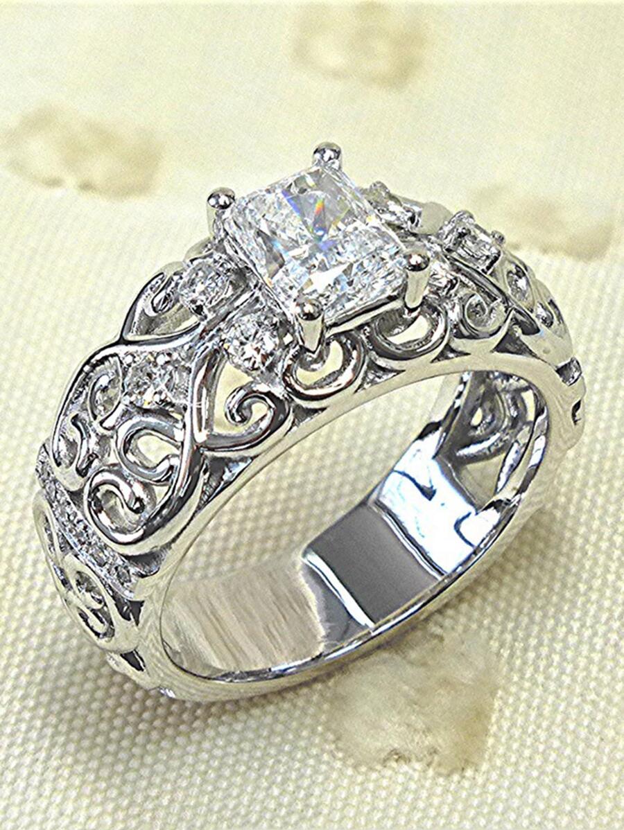 Cubic Zirconia Decor Ring - Silver - View 1