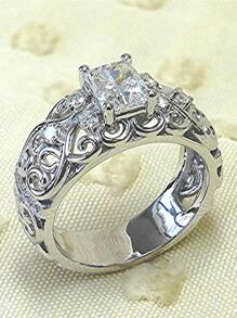 Cubic Zirconia Decor Ring - Silver - View 3