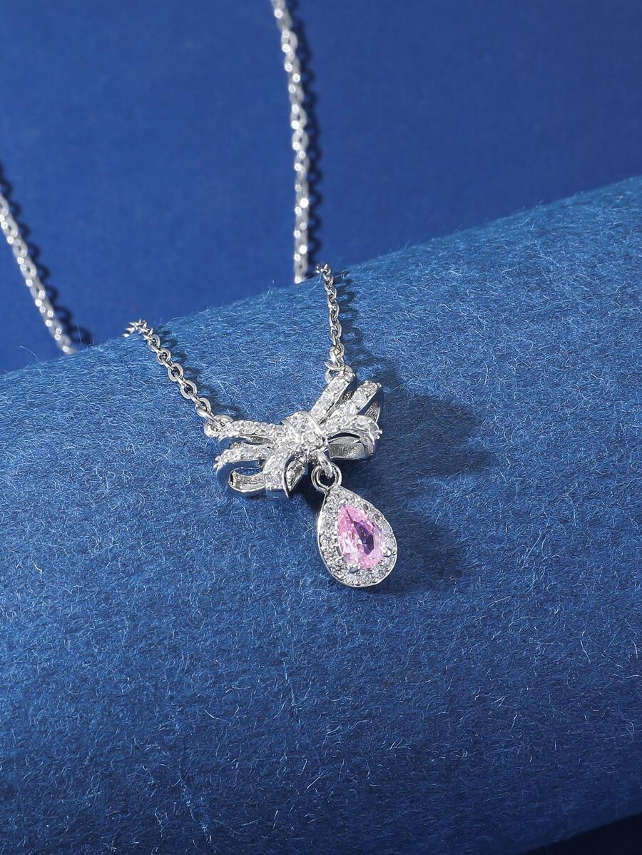 Vòng cổ hình giọt nước đính đá Cubic Zirconia - Bạc - Xem 1