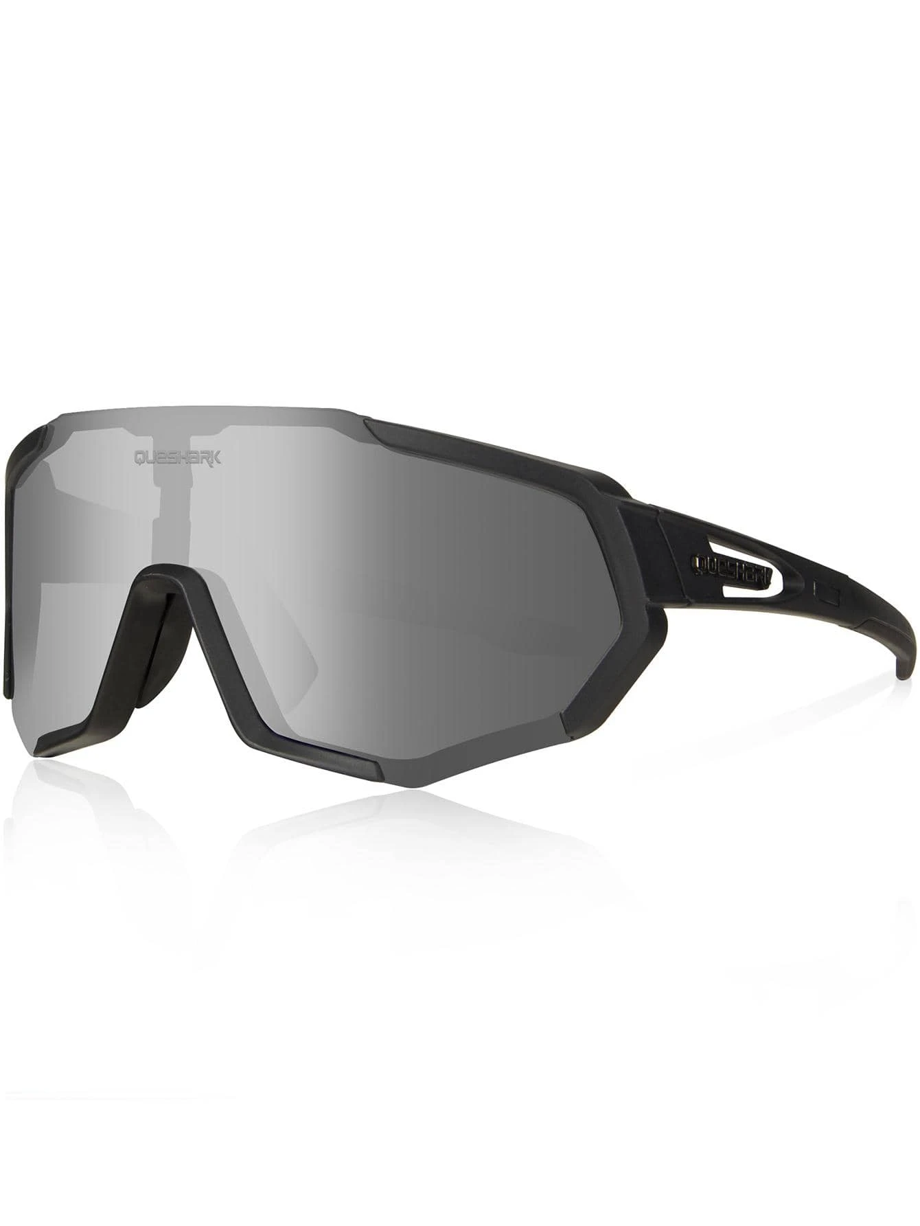 QUESHARK 1雙字母圖案騎行眼鏡 - 黑色 - 查看 1