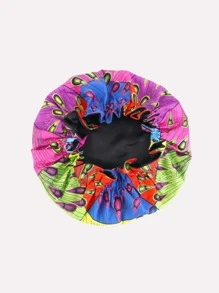 1pc Children's Print Hat With Ruffle Frilly And Lining, Parent-child Beanie Cap - Multicolor - View 2