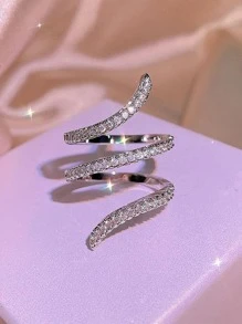 1枚精美立方氧化锆戒指，女士情人节礼物，适合婚礼、订婚、周年纪念、派对和其他场合，也适合作为母亲节礼物等。 - 銀色 - 查看 3