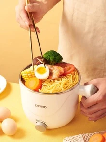DiDimo 1pc Wall Plug 1.5L Stainless Steel Electric Pot, Mini Electric Hot Pot, Rapid Noodles Cooker, Shabu Hot Pot, For Steak, Egg, Fried Rice, Ramen, Oatmeal, Soup, with Over-Heating Protection, Boil Dry Protection - White - View 3