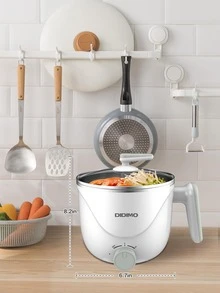 DiDimo 1pc Wall Plug 1.5L Stainless Steel Electric Pot, Mini Electric Hot Pot, Rapid Noodles Cooker, Shabu Hot Pot, For Steak, Egg, Fried Rice, Ramen, Oatmeal, Soup, with Over-Heating Protection, Boil Dry Protection - White - View 4
