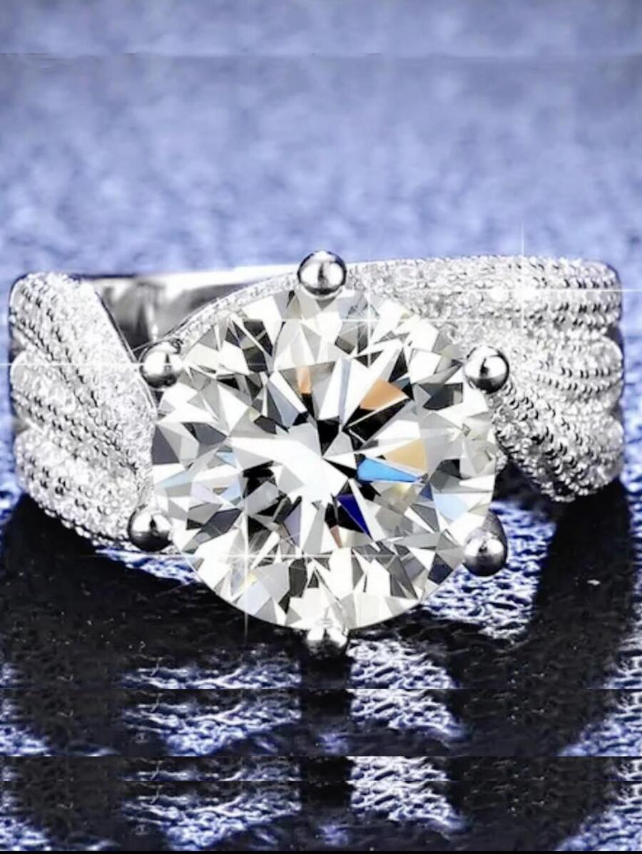 方晶鋯石裝飾戒指 - 銀色 - 查看 1