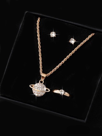 4pcs/set Cubic Zirconia Planet Decor Jewelry Set