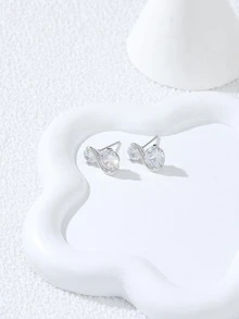 1對女性時尚精緻的銅製天鵝造型鑽石戀愛紀念耳針 - 銀色 - 查看 3