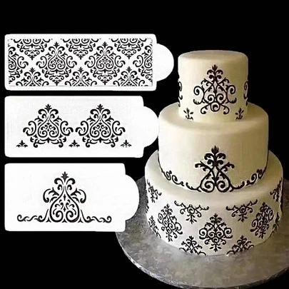 3pcs Plastic Cake Decorating Stencil, Vintage Design Cake Decorating Press Stencil For Kitchen Baking