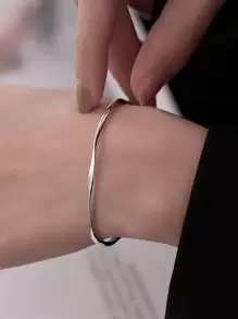 Twist Design Cuff Bangle - Silver - View 2