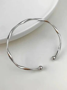 Twist Design Cuff Bangle - Silver - View 1
