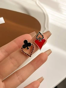 2入組撲克牌和愛心裝飾耳釘 - 彩色 - 查看 1