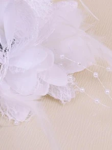 1个女士羽毛蕾丝花卉装饰个性化发夹 - 白色 - 查看 5