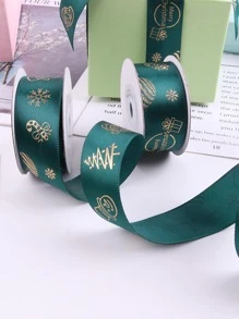 1roll Polyester Gift Wrapping Ribbon, Modern Christmas Gift Box & Snowflake Pattern Gift Wrapping Ribbon For Home - Green - View 5