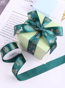1roll Polyester Gift Wrapping Ribbon, Modern Christmas Gift Box & Snowflake Pattern Gift Wrapping Ribbon For Home - Green - View 2
