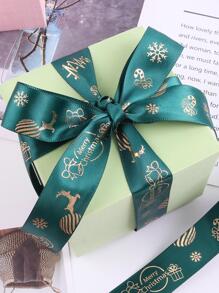 1roll Polyester Gift Wrapping Ribbon, Modern Christmas Gift Box & Snowflake Pattern Gift Wrapping Ribbon For Home - Green - View 6
