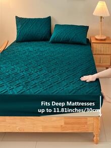 素色床笠，臥室用現代素色織物床笠，四季皆宜 - 墨綠色 - 查看 6