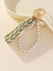 1 pièce Porte-clés à la mode avec bande tressée et décoration de fausse perle, cadeau souvenir scolaire de perle