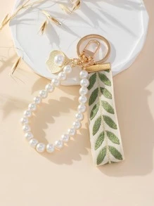 1 pièce Porte-clés à la mode avec bande tressée et décoration de fausse perle, cadeau souvenir scolaire de perle