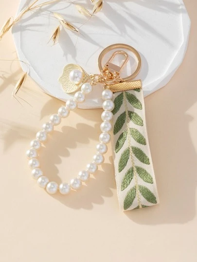 1 Stück modischer Schlüsselanhänger mit gewebtem Band & Kunstperlen Deko, Geschenk, Souvenir, Schule, Perlen Auto Accessoires, süß, Goth Y2k