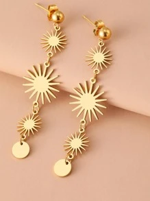 Aomogo Stainless Steel Earrings Vintage Sun Long Section Fashion Elegant Everyday Wear Pendants Earrings For Women Jewelry Gifts