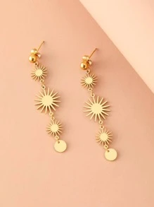 Aomogo Stainless Steel Earrings Vintage Sun Long Section Fashion Elegant Everyday Wear Pendants Earrings For Women Jewelry Gifts