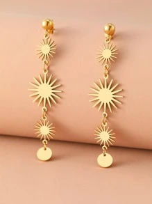 Aomogo Stainless Steel Earrings Vintage Sun Long Section Fashion Elegant Everyday Wear Pendants Earrings For Women Jewelry Gifts