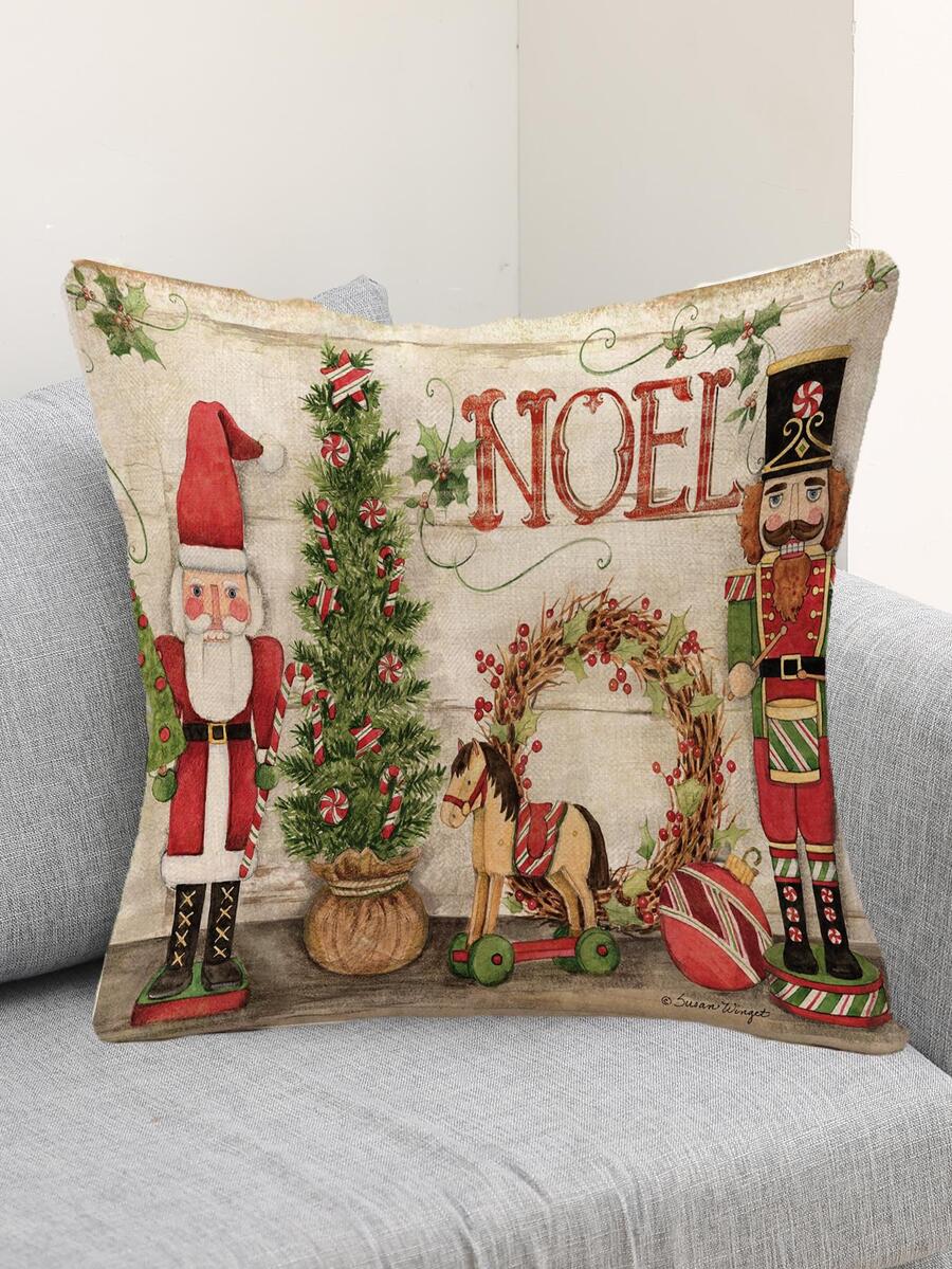 Christmas Tree Print Cushion Cover Without Filler,  Modern Linen Decorative Throw Pillow Case For Living Room, Home Decor - Multicolor - View 1