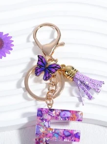 Boho風蝴蝶及流蘇吊飾鑰匙圈 - 紫色 - 查看 4