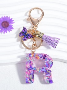 Boho Butterfly & Tassel Charm Keychain - Purple - View 1