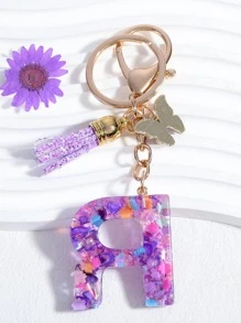 Boho Butterfly & Tassel Charm Keychain - Purple - View 2