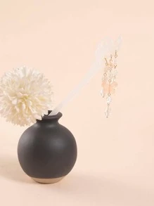 Bead & Flower Decor Butterfly Design Hair Pin - Champagne - View 3