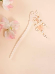 Bead & Flower Decor Butterfly Design Hair Pin - Champagne - View 1