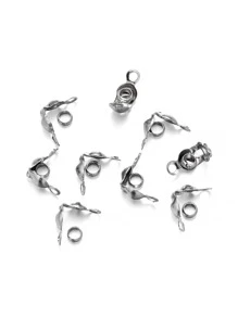 50pcs/set Gold-plated Stainless Steel Connector Clasp Crimp End Beads For Bracelet & Necklace Chains Diy Jewelry Making Supplies - Silver - View 1